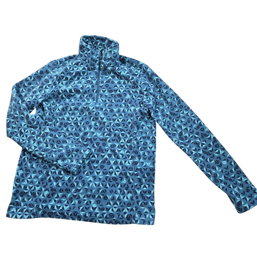 Lands' End Fleece Pullover Womens XS‎ Blue 1/4 Zip Long Sleeve Geometric Print